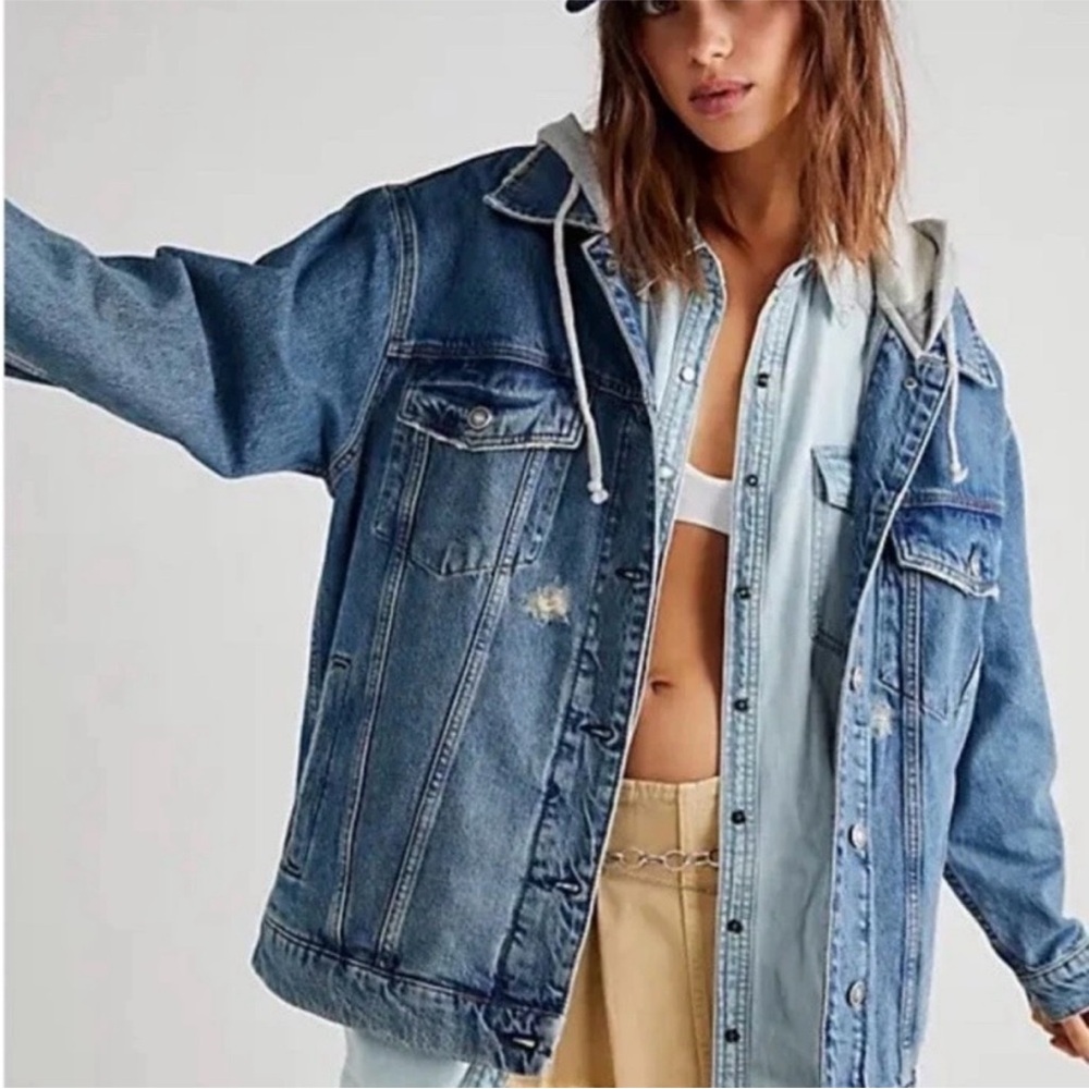 We the Free “Flawless Oversized Hooded Denim Jacket” size Small
